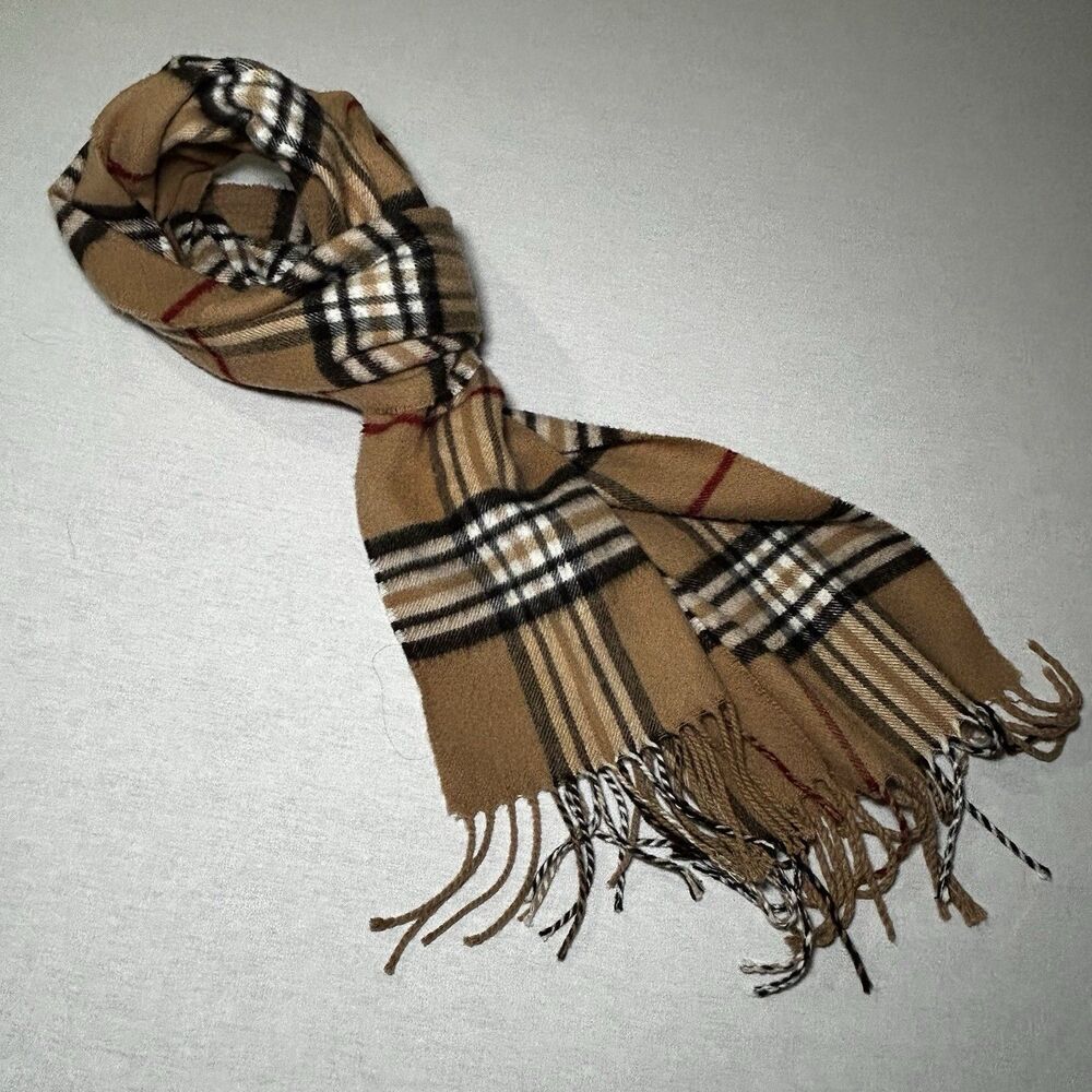V.Fraas Scarf Womens One Size Tan Plaid Cashmink Acrylic Made In Germany